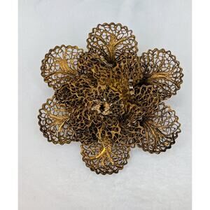 Topazio Portugal 925 Sterling Silver Filigree Flower Brooch Art Nouveau Style